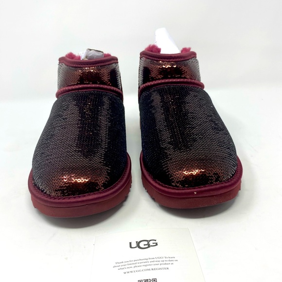 (New) Ugg Classic Ultra Mini, size 7, mirror ball, Bergundy or Wine. - Picture 1 of 9